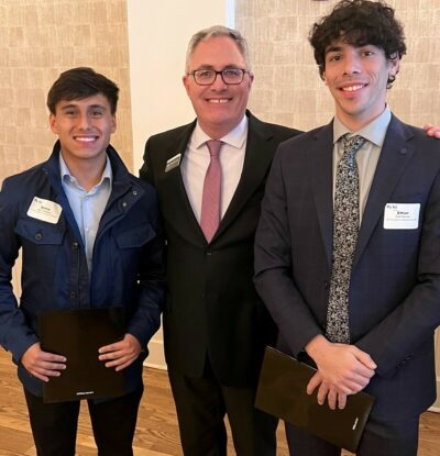Marco Rodriguez, MBA Director and Associate Professor of Business Dr. Mark Peacock, and Ethan Sanchez.