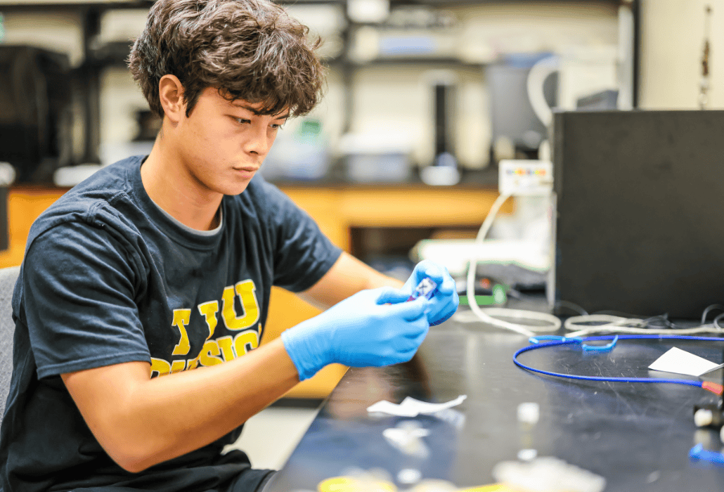 Phyics student in lab