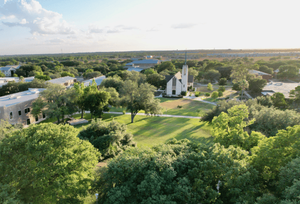 Drone shot of TLU campus