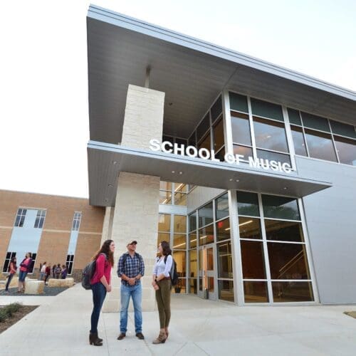 Students outside of the Weston School of Music Center