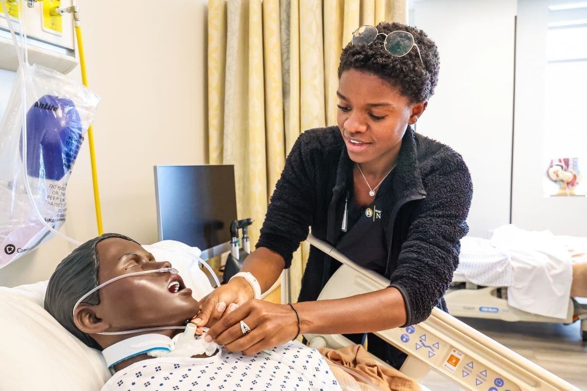 nursing student in lab