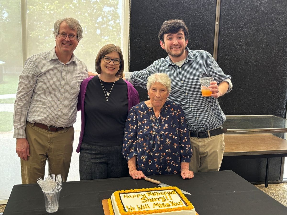Blumberg Library Staff Mark Dibble, Amelia Koford, Sherry Moltz, and Nate Aubin