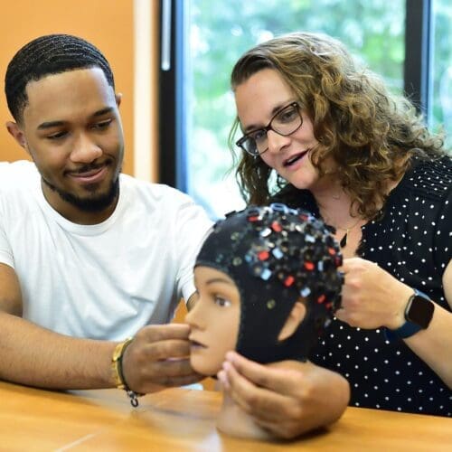 faculty and student doing brain mapping