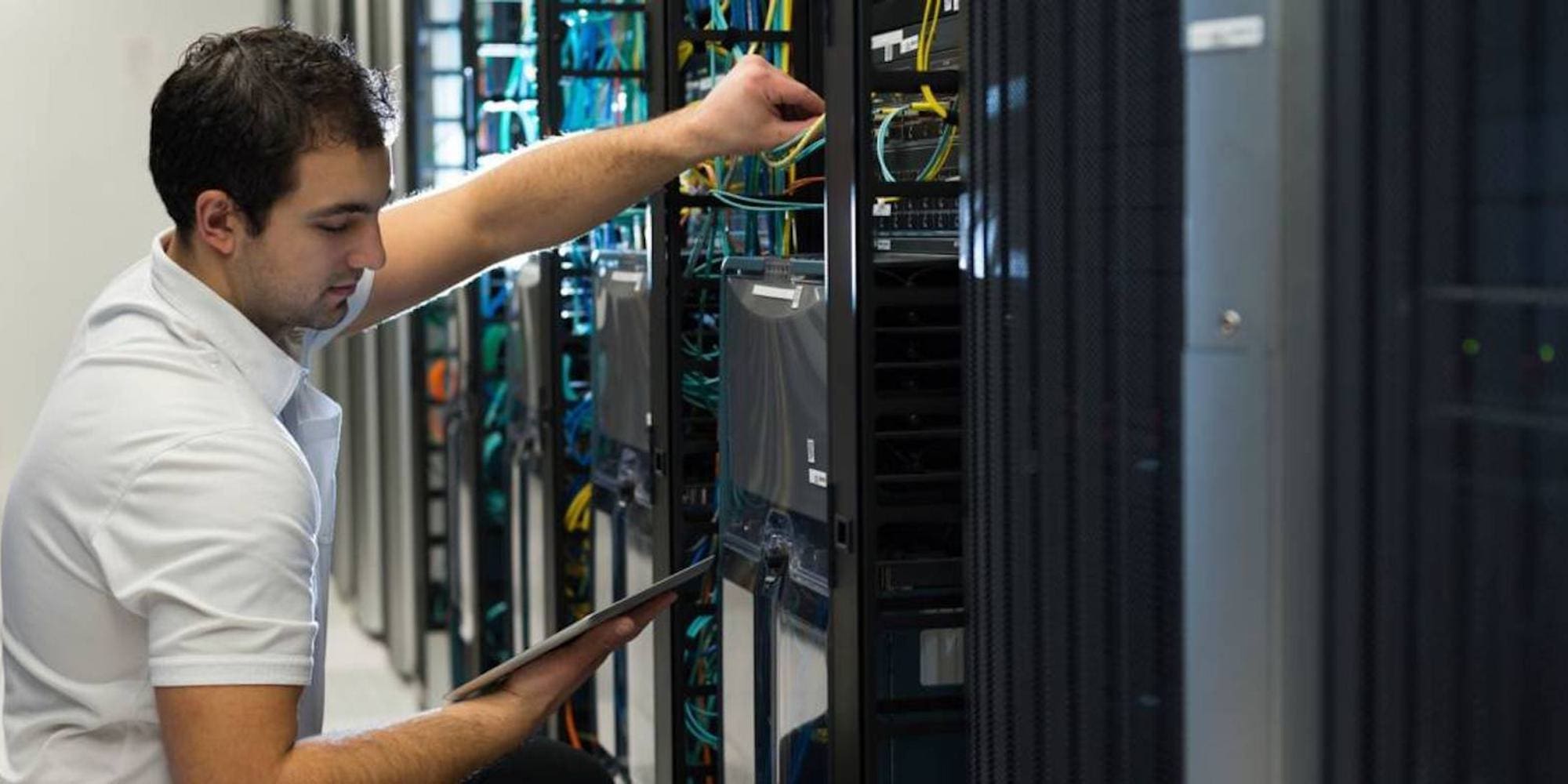 Stock Image of person working on network systems