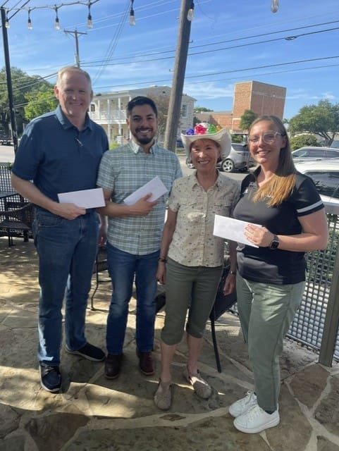 (L-R) Dr. Brian Coulombe (TLU), Dr. Reid Fisher (UIW), Robin Getter, Orthopedic Kneed Foundation Board Member, and Dr. Rachel Rolfe (TXST).